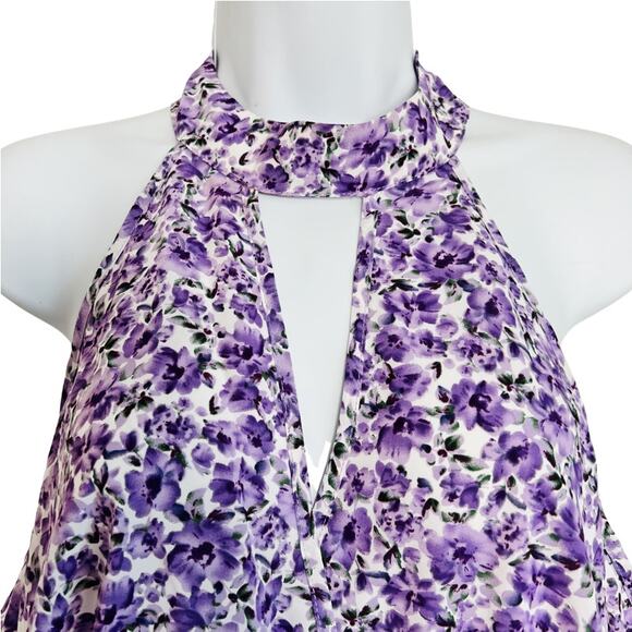 Bloomchic Floral Cold Shoulder Flutter Sleeve Blouse Purple White sz 10 NEW Tags - Picture 5 of 13